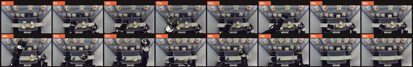 Sixteen frames of one episode, four seconds apart, each stamped with its time